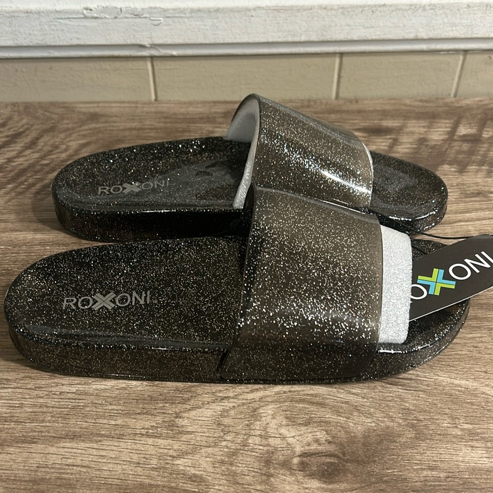 Roxoni Women's Summer Flip Flop Open Toe Jelly Glitter Slide Sandal Size 8